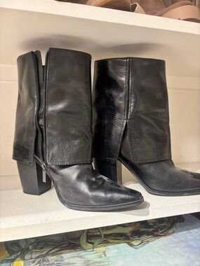 Vince Camuto Black Leather Fold-Over Ankle Boots